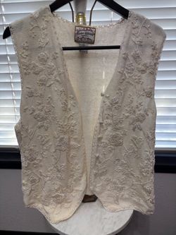 Vintage 1997 Heirloom Collectibles Ivory Embroidered Beaded Vest Size 22W