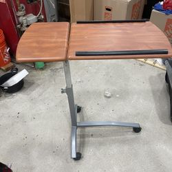 Adjustable Rolling Laptop Desk / Mobile Workstation – Wood Top 