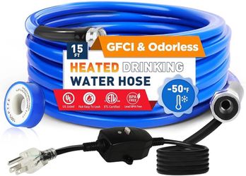 15 20 25 30FT(10-50FT) Heated Water Hose for Rv,-50°F-46°C Heated Hose with Leakage Protection,Heated Garden Hose for 5/8" Inner,Self-Regulating Hose 