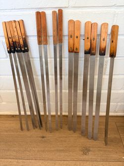 Lot of 16 Skewers Flat 23” & 25" Kebab Shish Grill BBQ w/ Wood Handles