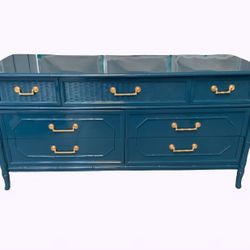 Vintage faux bamboo cane front 7 drawer dresser credenza by Broyhill 