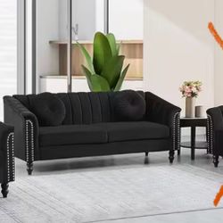  Sofa Set, Luxurious  Upholstered Couch Set with Rolled Arms And Rivet Trim, 2pcs  Living Room Furniture Set 