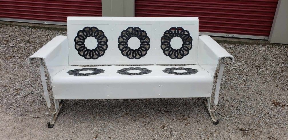 Vintage Bunting 3 Seat Metal Porch Glider - White with Black Accents