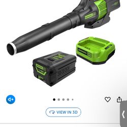 Greenworks 60V 450 CFM Cordless Leaf Blower, 2.0 Ah Battery and Rapid Charger