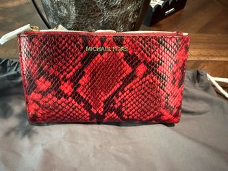 Michael Kors Red Snake-Embossed Zip Pouch