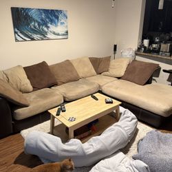 Microfiber L-shaped couch for sale.