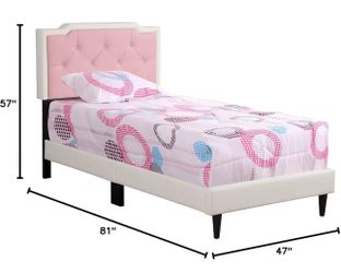 Pink and white upholstered twin bed frame