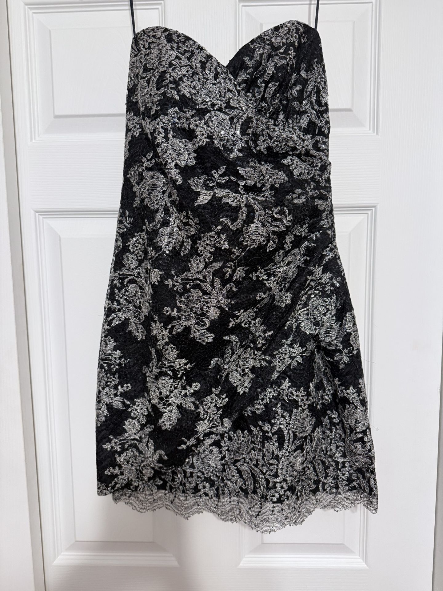 Brand New ABS Allen Schwartz Black & Silver Strapless Sequined Dress - Size 2