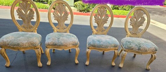 VINTAGE! — French Country/Venetian Rococo Dining Set (4 Carved Chairs + Table