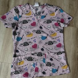 Friends Central Perk Women’s Short Sleeve V Neck Medical Scrub Top Xtra Small