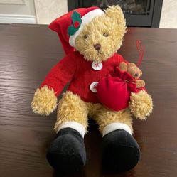 AVON Sammy Santa Christmas Teddy Bear 14&quot; Plush Excellent Condition Vintage Red 