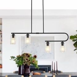 4 Light Nickel Kitchen Island Linear Glass Shade Chandelier for Living Bedroom Room with No Bulbs Included Black And Gold L21
