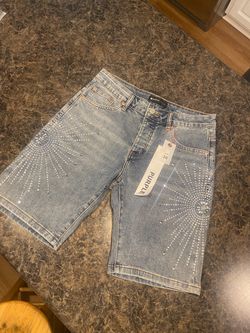 purple jean shorts rhinestone