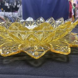 Vintage Amber Glass Serving Bowl