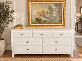 White 7-Drawer Dresser with Gold Knobs