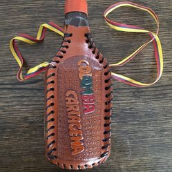 Vintage Collectible LeatherCarved Glass Decanter/Canteen-Columbia Cartagena-20oz