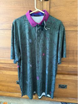 Greyson Golf Polo Shirt Gray Green Purple Leaves Floral Print  Mens XXL
