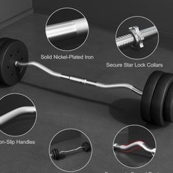 Barbell Set - Olympic Curl Bar & Weights ( 55LB, ) with Chrome Finish & Black Color 614903