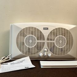 9” Inch Dual Window Fan W/ Thermostat 3 Speed Control Dial Convertible White  