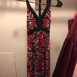 City Traingles Red/Black/Cream Halter Top Floral Flowers Dress Doesn’t say size but I can get measurements if needed!