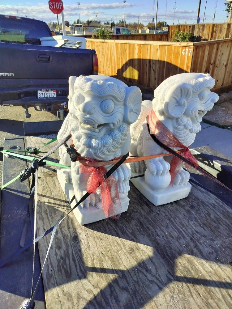 Imperial White Marble Guardian Lions. Foo Dogs