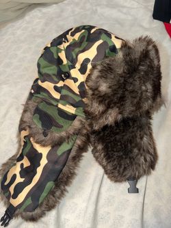 Camo Trapper Hat with Faux Fur Lining