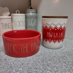 RED & WHITE PET BOWL & TREAT CONTAINER 