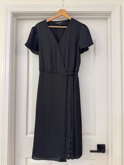 Banana Republic Dress Womens M Black Satin Midi Long Sleeve Knot Waist Holiday