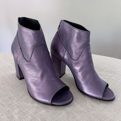 Claire Venezia Metallic Purple Leather Peep Toe Ankle Boots Heel EU 37