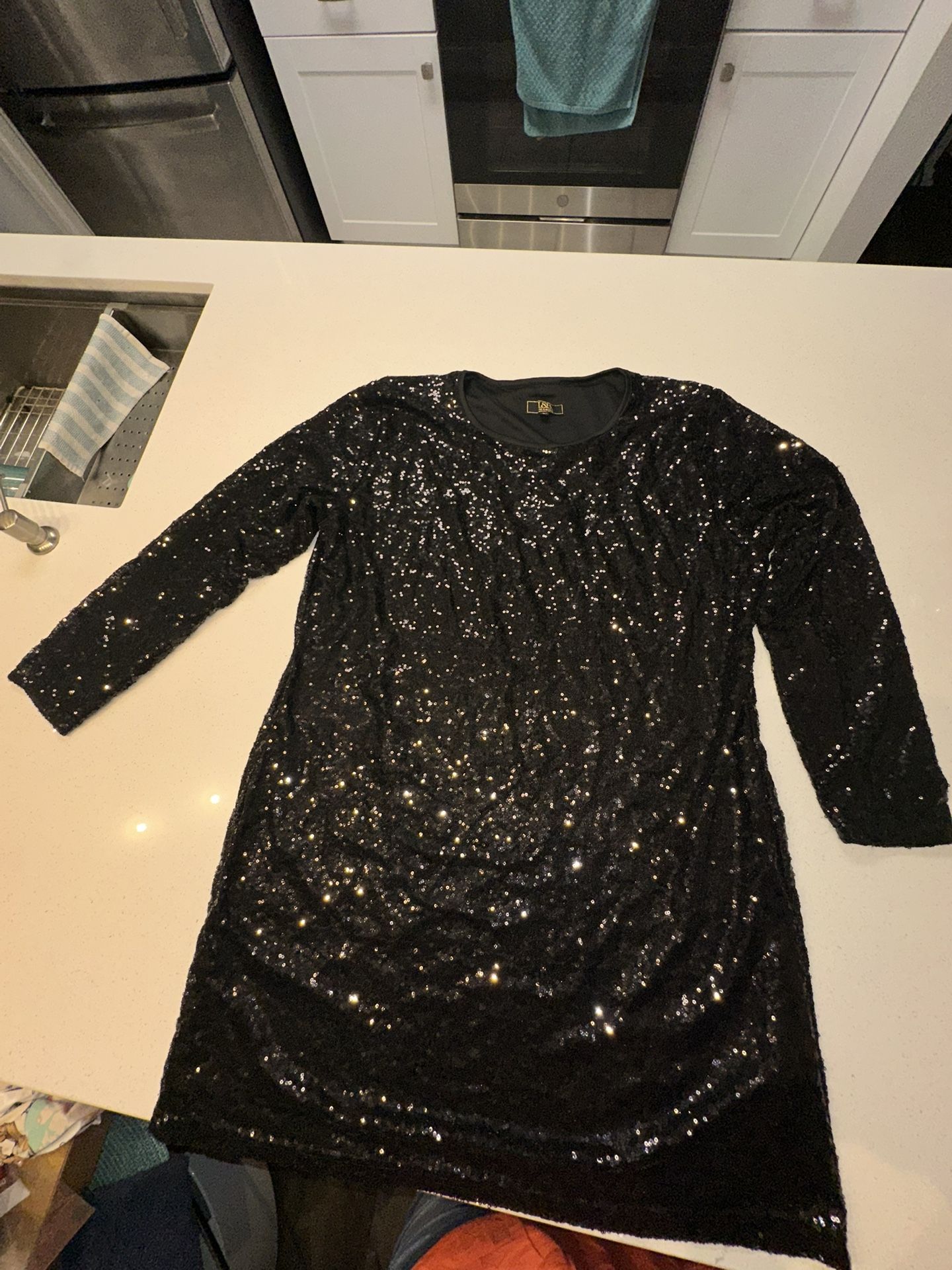 3X WOMENS PLUS SIZE BLACK SEQUINS DRESS