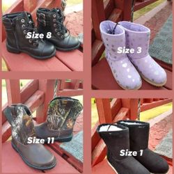 Girls pink Black& Combat boots /Boy Camo 