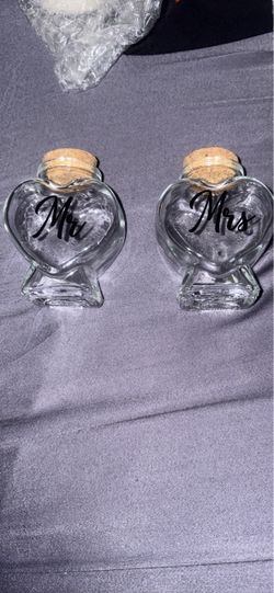 Mr & Mrs Heart Glass Bottles with Cork Stoppers