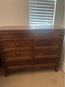 Solid Wood 9-Drawer Dresser – Dark Cherry Finish