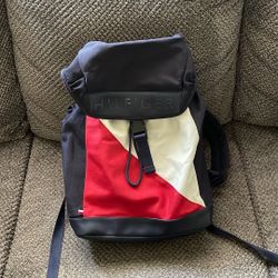 Vintage 90s Tommy Hilfiger Big Logo Spell Out Top Loader Cinch Backpack Bag Blue