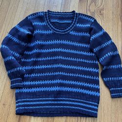 Retro Handmade Striped Sweater | Dark Blue Striped Knit | Warm and Versatile • Design Highlights: Classic dark blue and light blue color combination, 