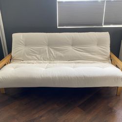 Somette Queen-size Wood Futon Frame with Nirvana Futons Plush, Comfortable 8-Inch Queen Futon Mattress, Ivory Twill  