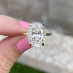 Solitaire Gift Ring Oval Cut 3.50Ct Lab Grown Diamond/CVD Solid 14k Yellow Gold