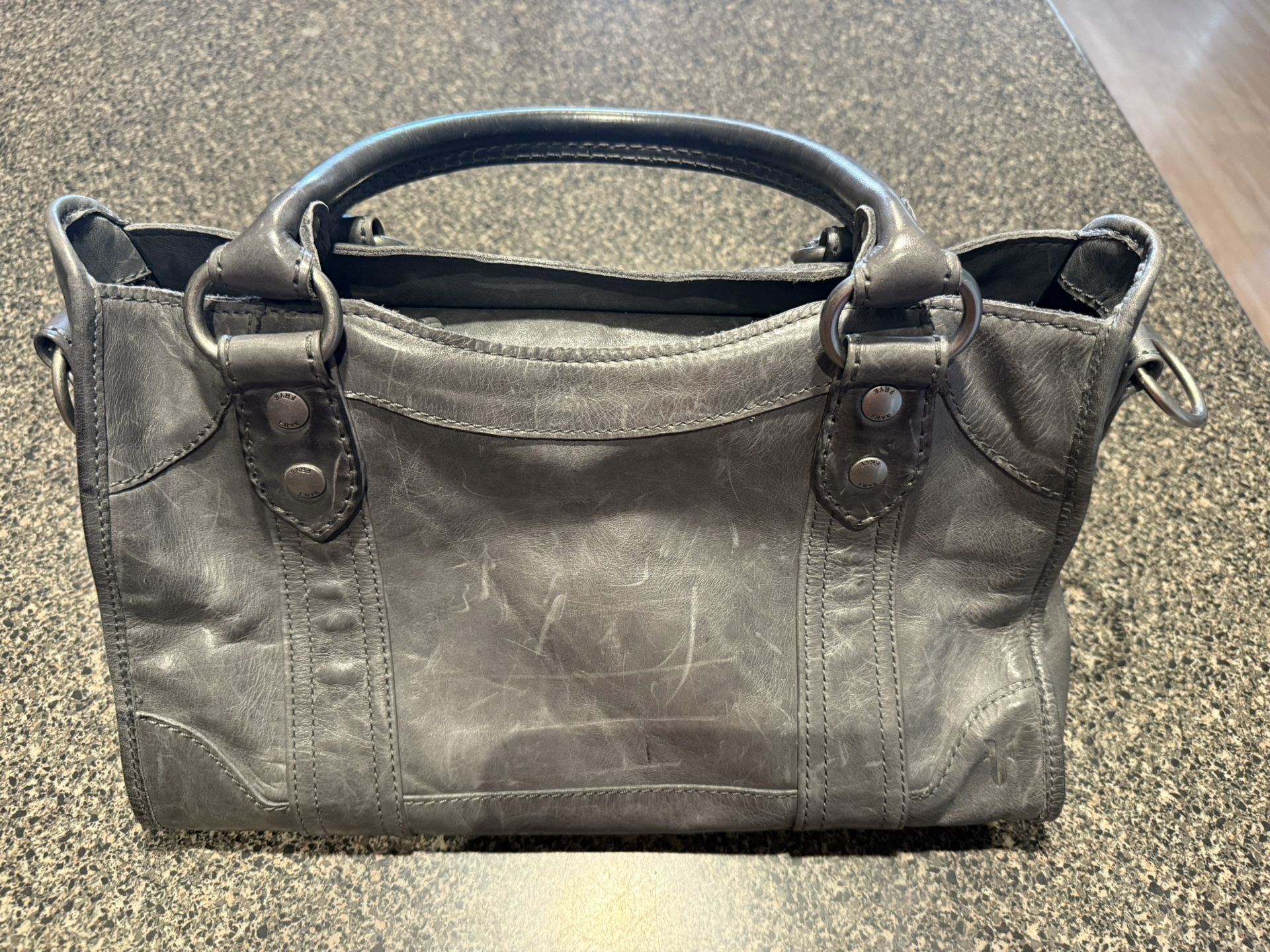 Frye Carbon Grey Washed Genuine Leather Satchel Purse