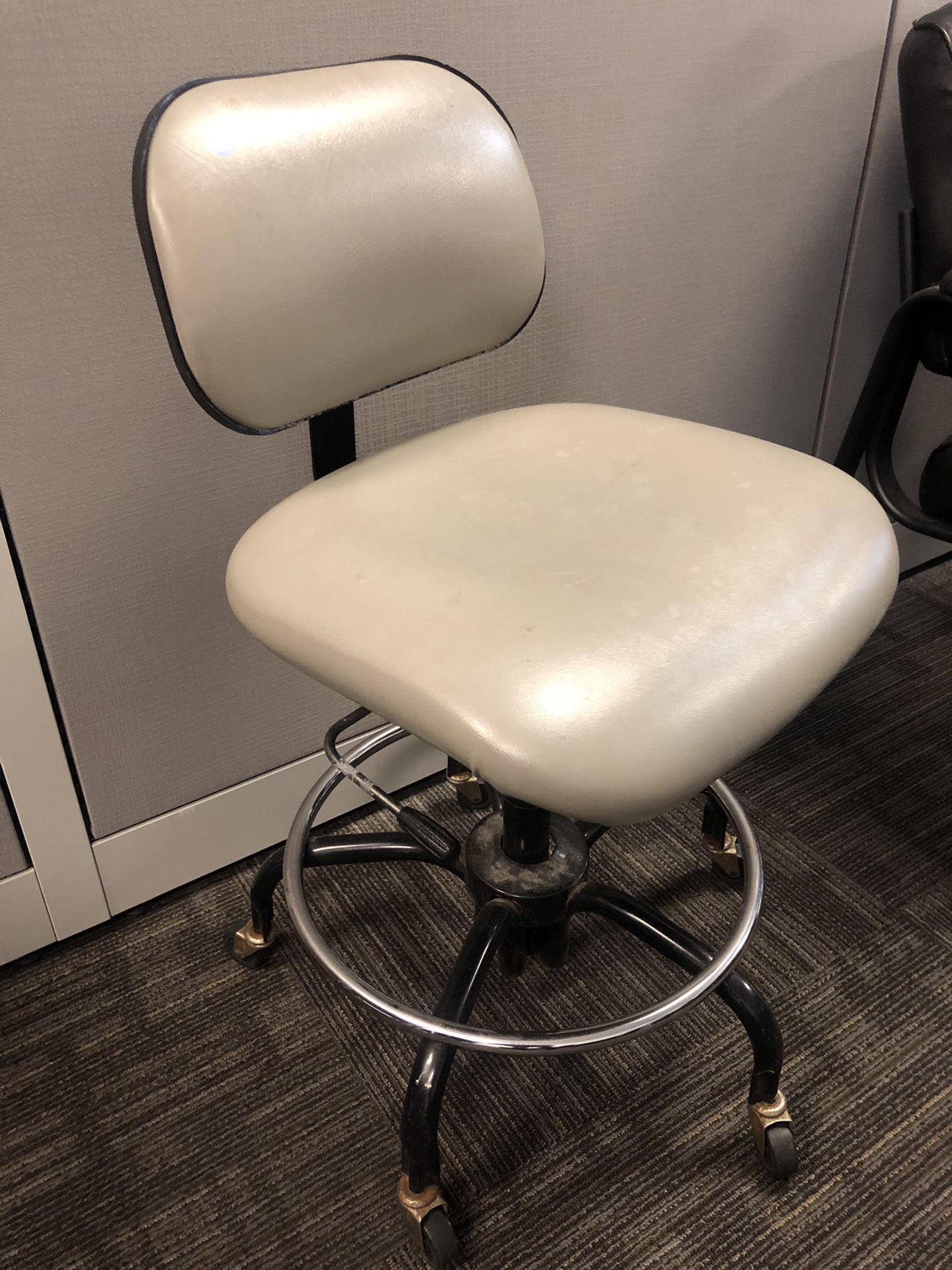 Gray Taupe Leather Rolling Office Lab Chair