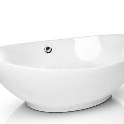 OPEN BOX - Ceramic Vessel Sink - Bathroom Vanity Bowl - Large Oval White