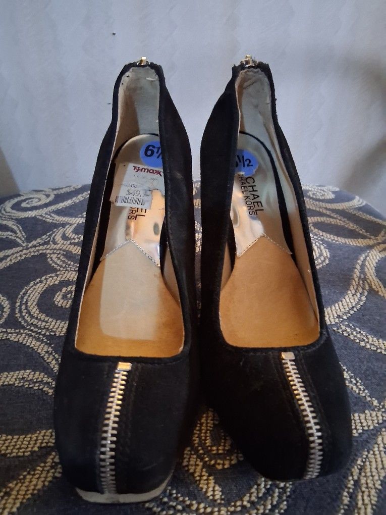 Michael Kors Black Suede Zip-Detail Heels – Size 6.5