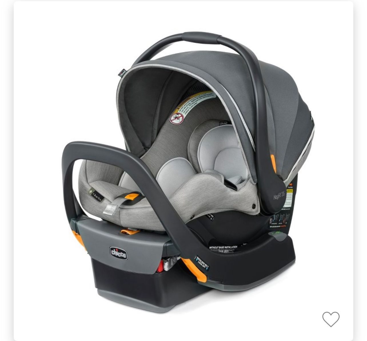 New Baby Travel Stroller system Chicco KeyFit® 35 ClearTex® Extended-Use Infant Car Seat In Ash & Caddy base