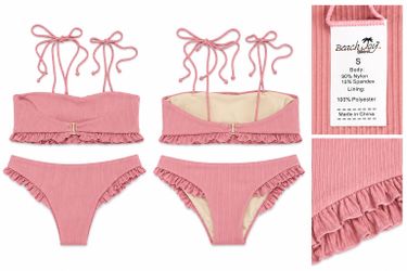 Beach Joy Pink Ribbed Ruffle Bikini Set – Size Small