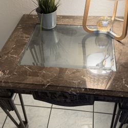Glass And Marble Like Sofa Table 