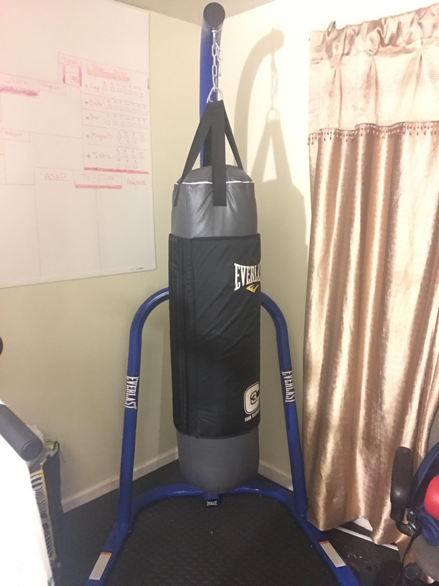 Everlast C3 foam 100lbs heavy bag with Everlast punching bag stand