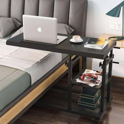 Height Adjustable C Table with Wheels, Mobile Couch Snack Side Table with Tiltable Drawing Board, Sofa Bedside Laptop Stand C Shaped TV Tray with Stor