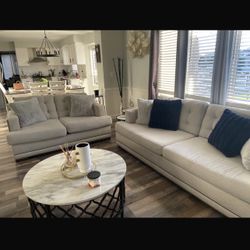 3 Piece Living Room Beige/Grey Couch Set