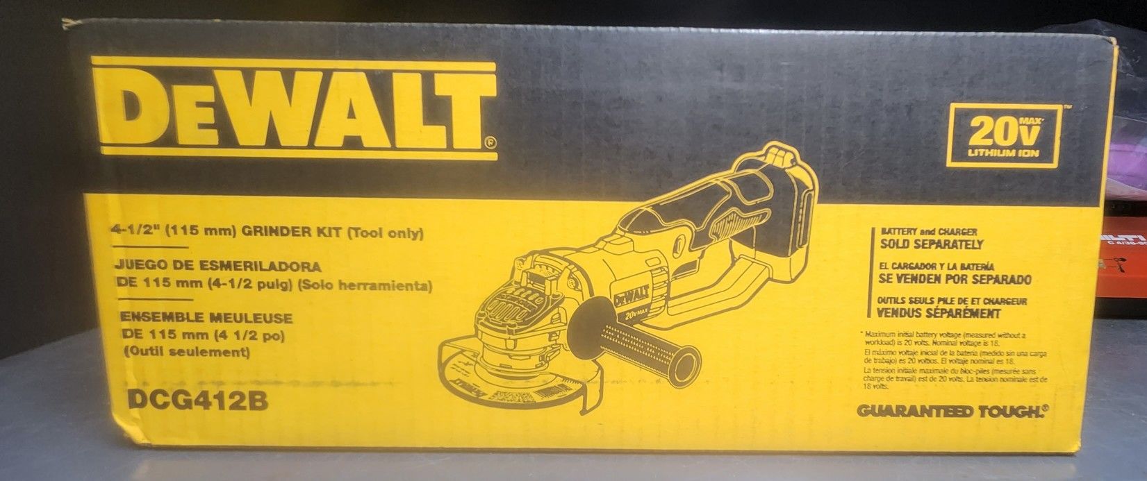 DeWalt 20V MAX 4-1/2" (115mm) Angle Grinder - DCG412B AND Battery W/Charger
