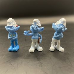Smurfs PVC Figures Lot of 3 Hefty Brainy Grouchy 1.75" Toy
