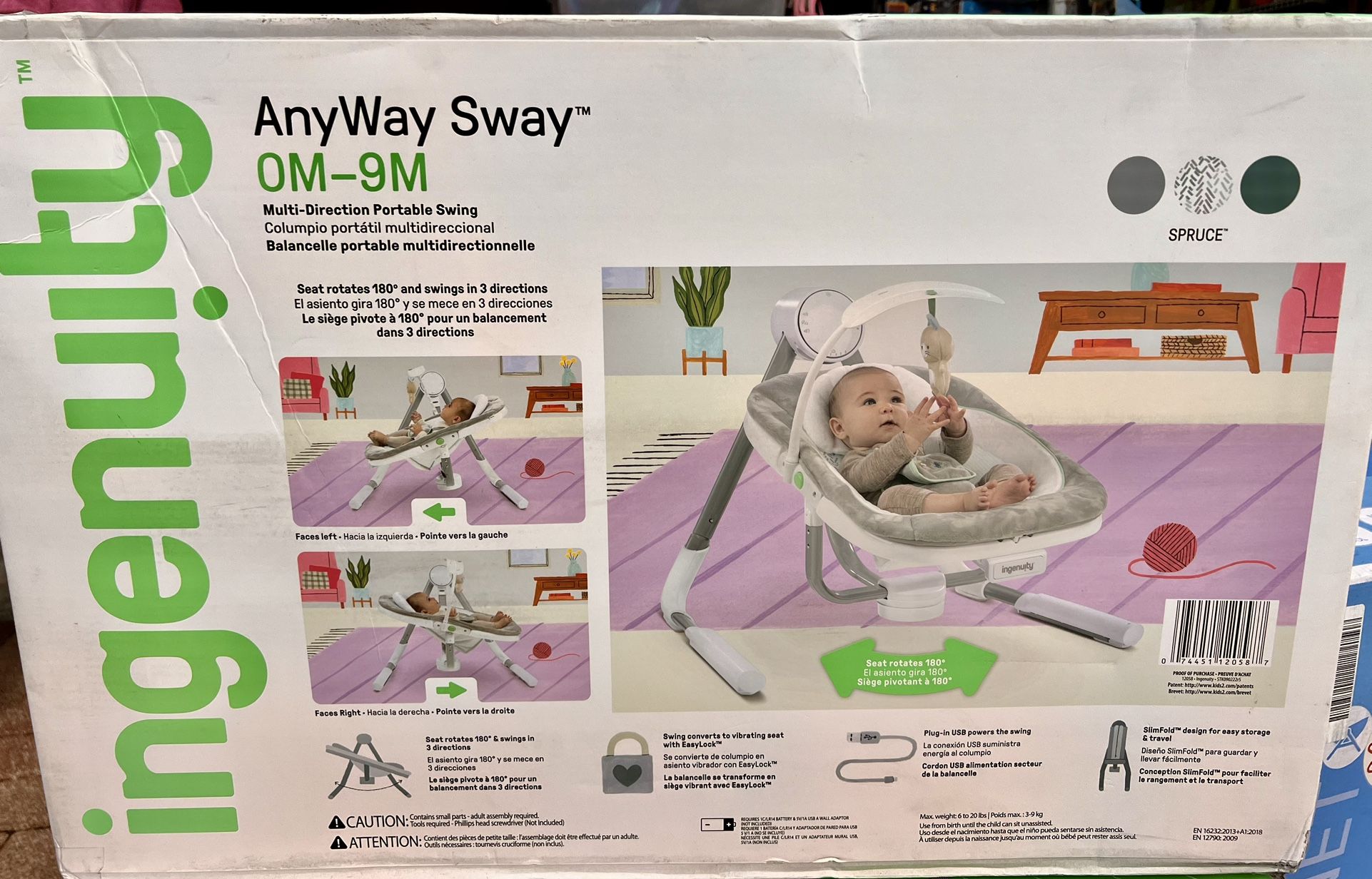 Brandnew Ingenuity Anyway Sway 5-Speed Multi-Direction Portable Baby Swing with Vibrations - Ray (Unisex) 